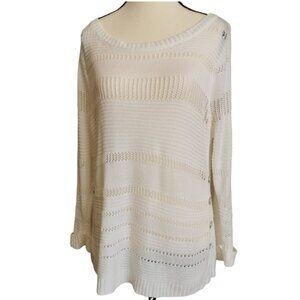 New York & Company Scoop Neck White Eyelet Long Sleeve Sweater -Sz M